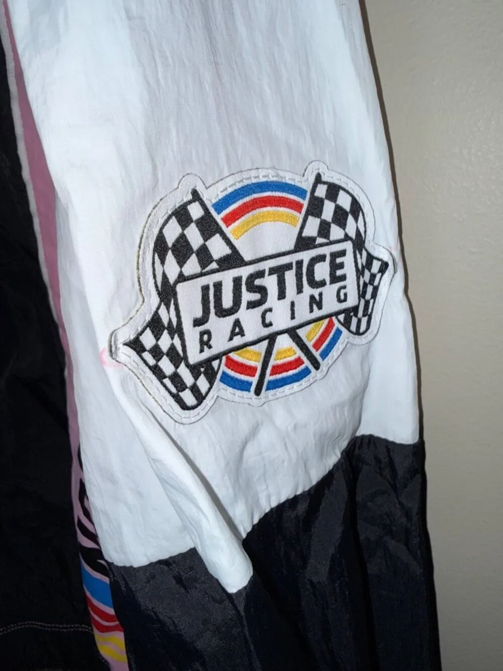 NASCAR X Justice Girls Pink Black White Racing Windbreaker Jacket L 12-14